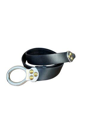 Chicos Womens Black Split Leather Circle Buckle Belt Rivet Detail Size S/M